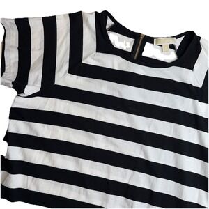 Women's Michael Kors 3XL Black And White Striped Cotton Shirt Dress Gold Zipper